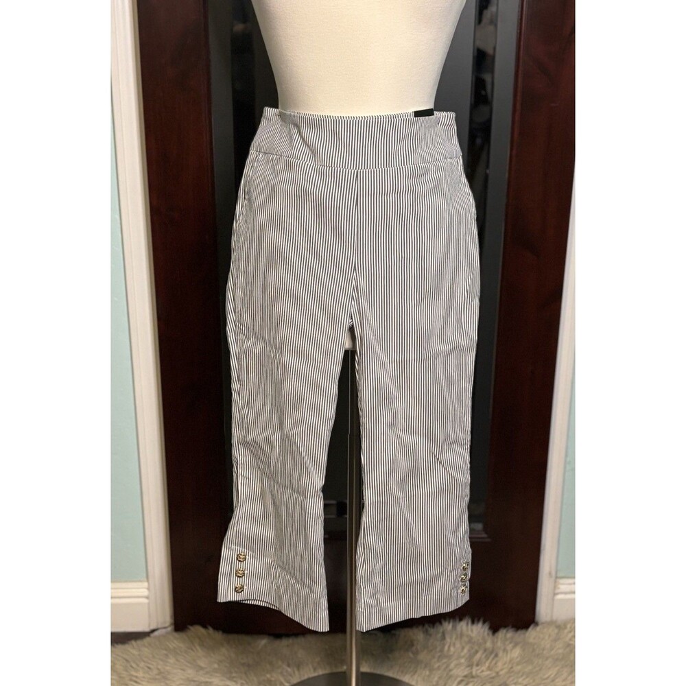 New Counterparts Women’s Mid-rise Black & White Stripe Crop Pants Size Small $48